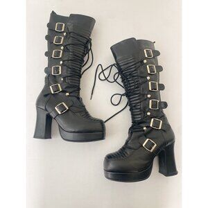 Demonia Gothika 200 Platform Combat Boots Shoes w Heel Buckles Black